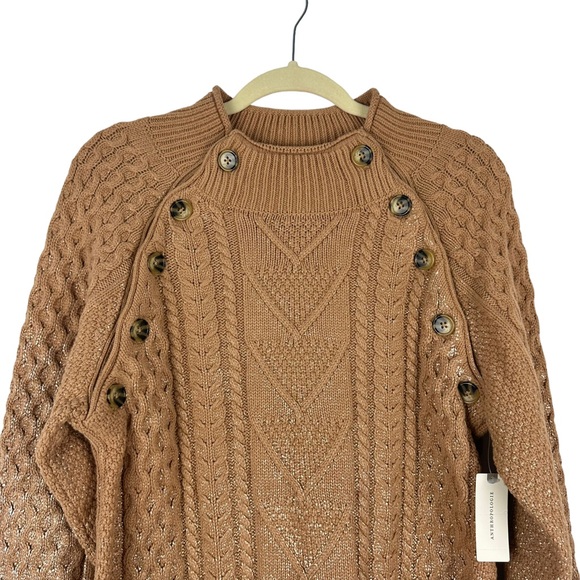 Pilcro Anthropologie Sz S Tan Gold Metallic Cable Knit Tunic sweater - Picture 2 of 14